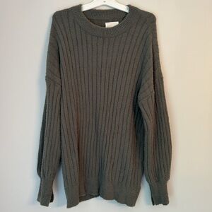 Aerie Green Crew Neck Oversized Soft Ribbed Sweater Size XS